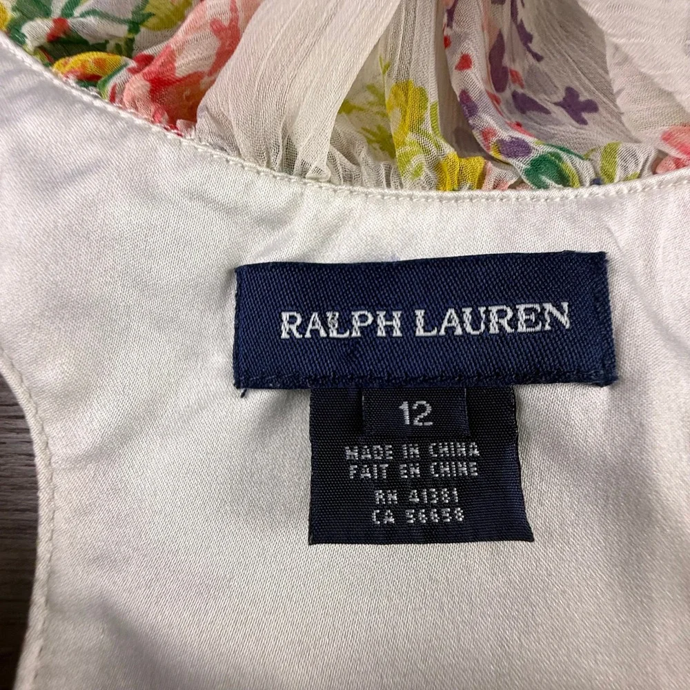 Ralph Lauren Girls Floral Chiffon Ruffle Racerback Dress Multi Size 12 Summer